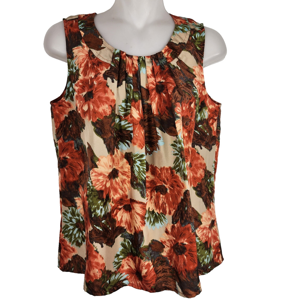 Talbots Petite Womens Floral Tank Top Y2K 100% Silk Boho Fairy 4P Retro Pleated
